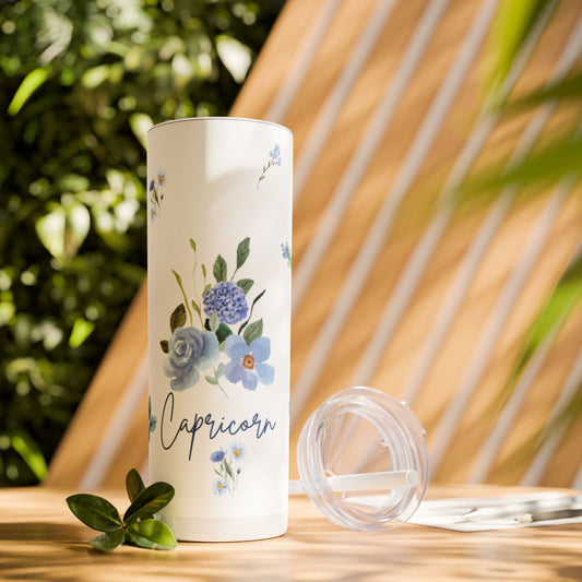 Blue Flower Capricorn Maars personalized skinny tumblers