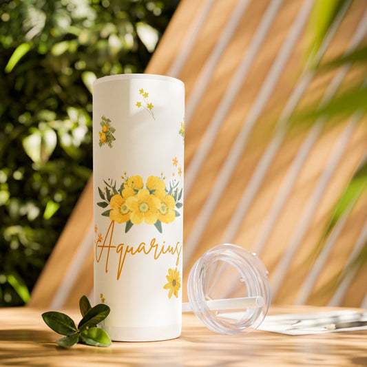 Yellow Flower Tumbler with Straw